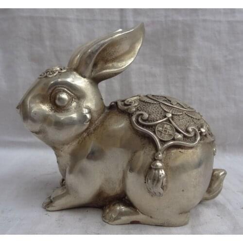 Xd 002054 Chinese Year Zodiac Silver Wealth Cai Fu Coin Lovely Fu Rabbit Bronze Statue