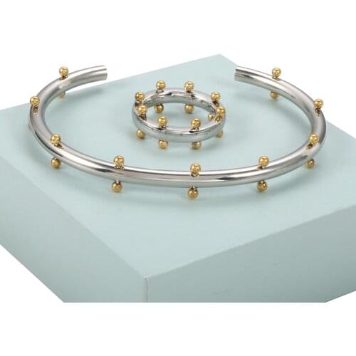 Luxury Jewelry Set Stainless Steel Bangle Bracelet Finger Ring Hoop Earrings With Mini Balls For Women Men Fashion Jewelry Gifts