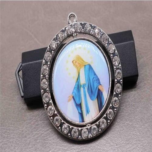 Catholic Round Rotating Double-sided Figure Mercy Maria Madonna, Charm Christ Jesus / Blue Mary Icon Accessories. 4.5CMX4.5CM