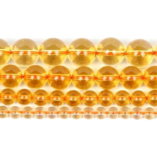 Natural Stone Piezoelectric Yellow Quartz Crystal Round Loose Beads For Jewelry Making Needlework Bracelet Diy Strand 4-12MM