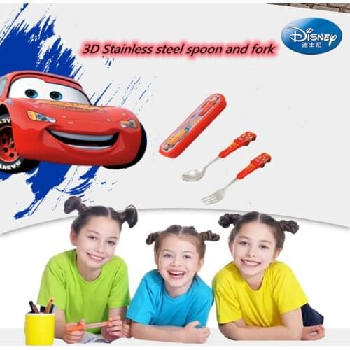 Disney Mickey Minnie Spoon Fork Set Frozen Princess 3D Stainless Steel Training spoon kids fork Portable Tableware for baby