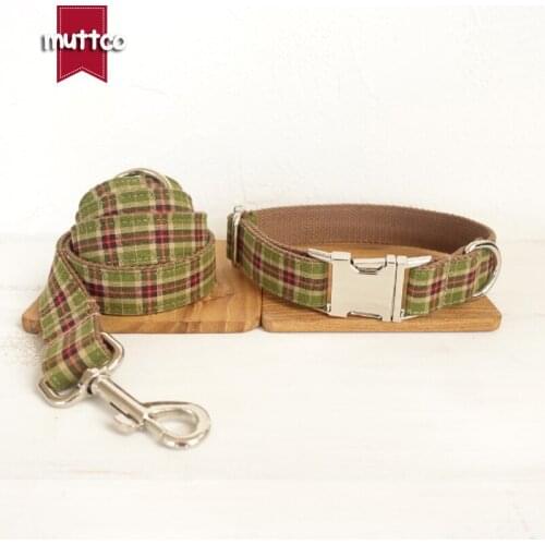 MUTTCO retailing self-designed environmental fashionable dog accessories set THE TREE PLAID dog collar and leash 5 sizes UDC040