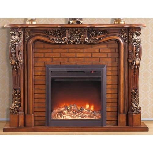 European style fireplace set W150cm wooden mantel electric fireplace firebox insert artificial LED optical flame decoration