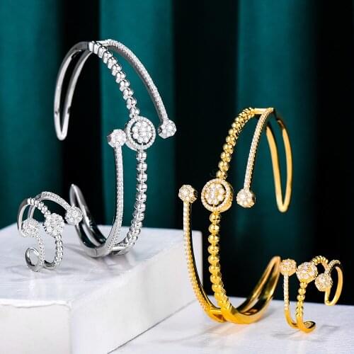 GODKI Trendy Mixed Stack 2pcs 3 Rows Bangle Ring Set For Women Wedding PARTY Zirconia Dubai Bridal Jewelry Sets BOHO