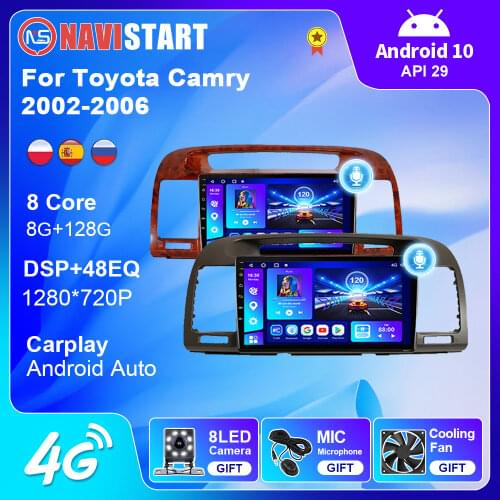 Autoradio Android 9.0 Car Radio Multimedia Video Player For Toyota Camry 2002-2006 Navigation GPS 2din WiFI 4G No Dvd Peach Wood