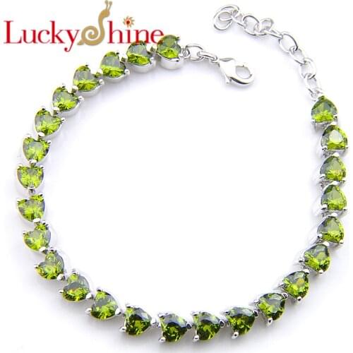 LuckyShine Latest Design New Trendy Heart-shaped Peridot Crystal Zircon Silver Bracelet for Womens Bracelets Wedding Party