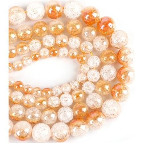 One Side Plated Champagne White Snow Cracked Crystal Natural Stone Beads For Jewelry Making DIY Bracelet Necklace 6/8/10/12mm