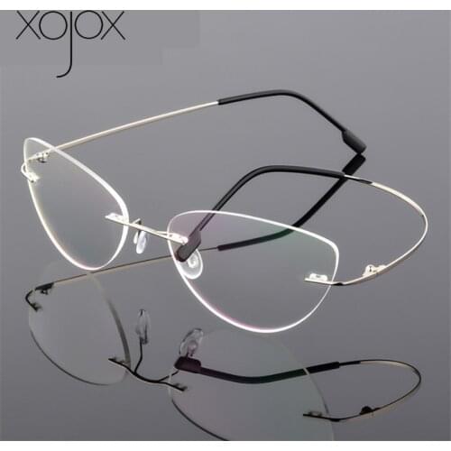 XojoX Fashion Cat Eye Titanium Alloy Rimless Glasses Frame Women Men Ultralight Frameless Eyewear Student Optical Myopia Frame