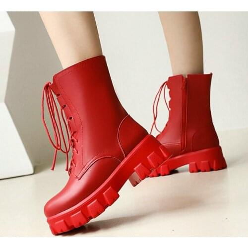 New Cross Tied Female Short Boots Autumn Winter Platform Fashion Zipper Plus Size Womens Shoes Lady Plush Lining Mid Calf Boots
