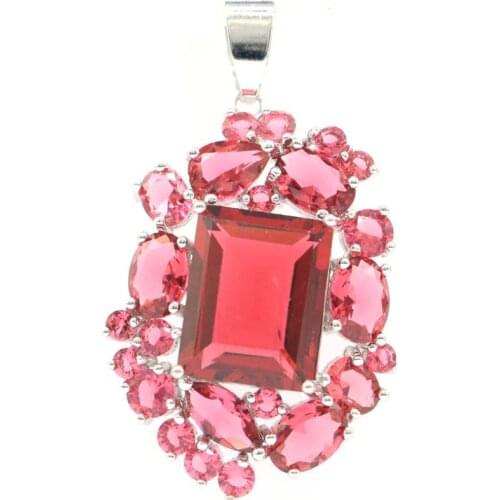 42x24mm Luxury 5.2g Created Pink Raspberry Rhodolite Garnet Women Wedding Silver Pendant Wholesale Drop Shipping