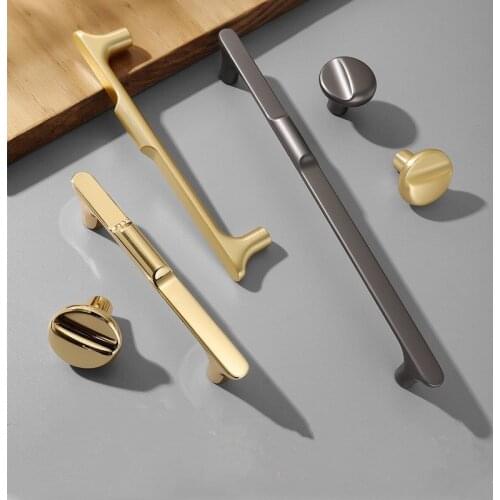 Nordic Style Door Handle Zinc Alloy Black Modern Luxury Wardrobe Drawer Cabinet Solid Gold Simple Door Handle
