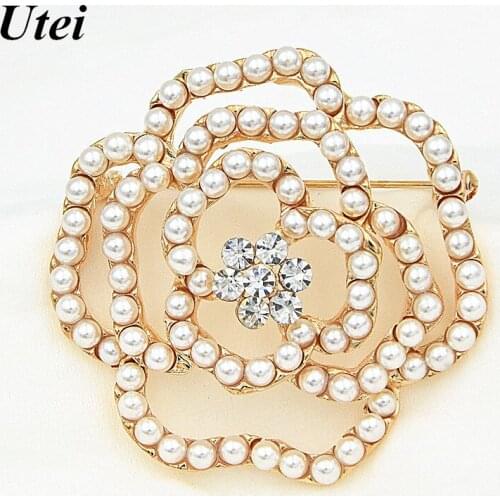Utei Brooch Awesome Gold Tone Faux Pearl Exquisite Women Brooch Rose Brooch Pin