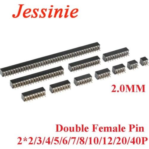 10pcs 2.0mm Pitch Double Row Stright Female Pin Header Strip Connector 2*2/3/4/5/6/7/8/10/12/20/40P 2mm