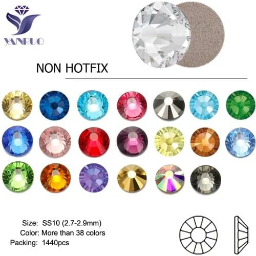 YanRuo 2000NoHF All Color SS10 1440pcs Flatback Shiny Crystal AB Silver Base Rhinestones For Nail Art Jewelry Decoration