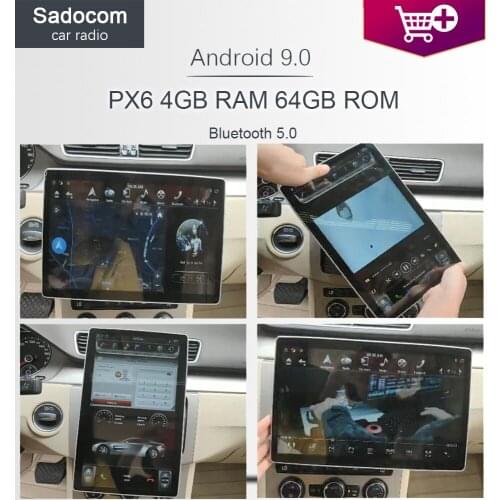 Tesla Style 12.8" PX6 100° Rotatable IPS 2 Din Android 9.0 4GB +64GB Car DVD Player RDS car radio for universal car audio