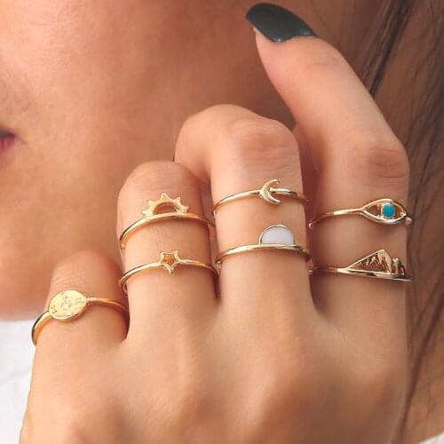 Jewdy Vintage Sun Star Moon Rings For Women Fashion Eyes Mount Ring On Hand Geometric Bohemia Girl Cute Finger New Jewelry 2021