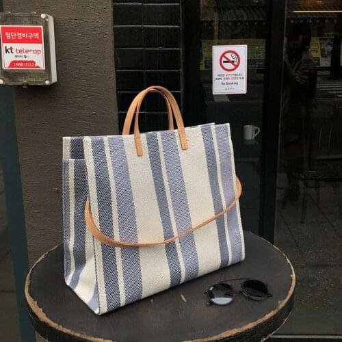 Large Capacity Canvas Women Shoulder Crossbody Bag Casual Striped Luxury Handbags Women Bags Designer Square Female Travel Totes