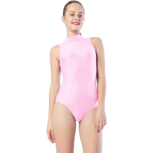 AOYLISEY Womens Sleeveless Ballet Dance Leotards Gymnastics Pink Leotard HIigh Neck Jumpsuit Zipper Bodysuits Stage Costumes