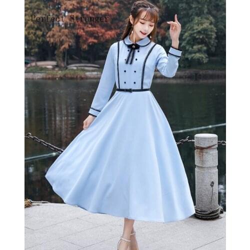 High Quality 2021 Spring New Arrival Retro Peter Pan Collar Hot Sale Long Sleeve Women Long Dress