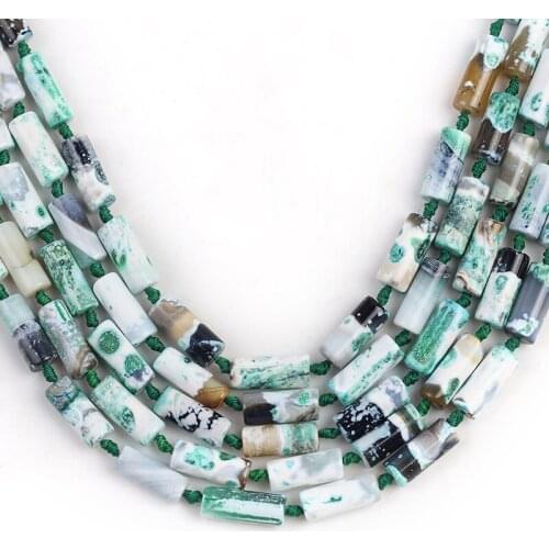 15''10*12mm Natural Cylinder Green White Fire Agates Loose Spacer Beads For Jewelry Making DIY Necklace Bracelet Accessories