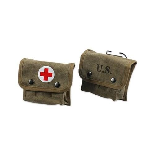 2PCS WWII WW2 US ARMY M2 JUNGLE FIRST AID KIT POUCH MILITARY FIELD FIRST-AID KIT WORLD WAR II SOLDIER MILITARY WAR EQUIPMENT