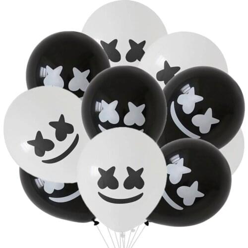 20pcs 12 inch Black White Marshmallow DJ Printing Balloons Latex Globos for Adult Kids Birthday Baby Shower Party Decoration