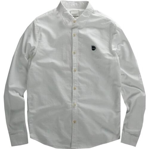 2020 Autumn Oxford 100% Cotton Long Sleeve Lapel Shirt Mens Fashion Slim Sticker Solid Color Simple Casual Shirt