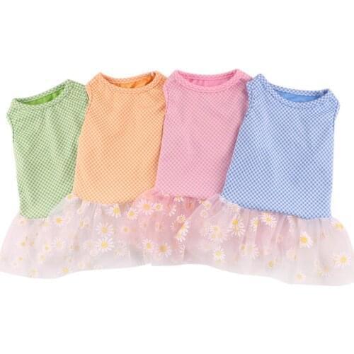 2021 New Dog Dress Daisy Pink Blue Yellow Green Mesh Skirt Polyester With Nylon Pet Dog Spring Daisy Dress Ropa Para Perro