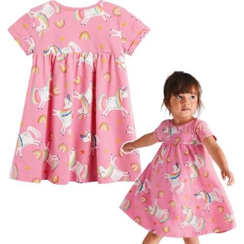 2021 Girls Unicorn Dress Summer Dresses Cartoon Outfit Fashion Print Children Cute Vestido Infant Girls Costume