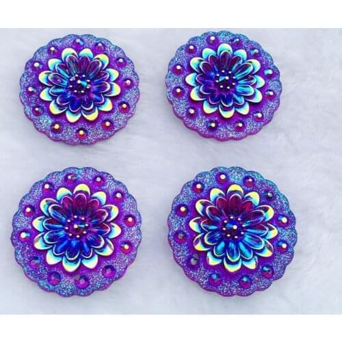 30mm purple rhinestone two-hole resin button flower flat back for wedding dress decoration-8pcs/lot