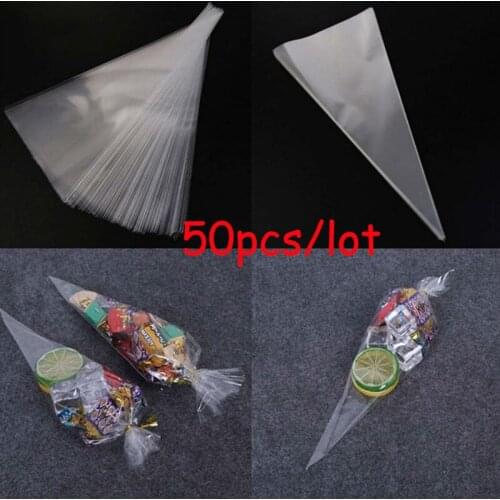 50pcs/Lot Storage Cone Bags DIY Transparent Candy Packing Bags Candy Bag Birthday Party Wedding Decoration Sweet Cellophane