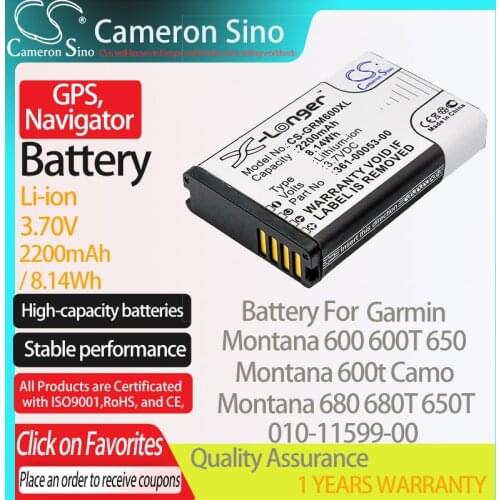 CameronSino Battery for Garmin Montana 600 600T 650 650T 600t Camo 680 680T fits Garmin 010-11599-00 GPS, Navigator battery