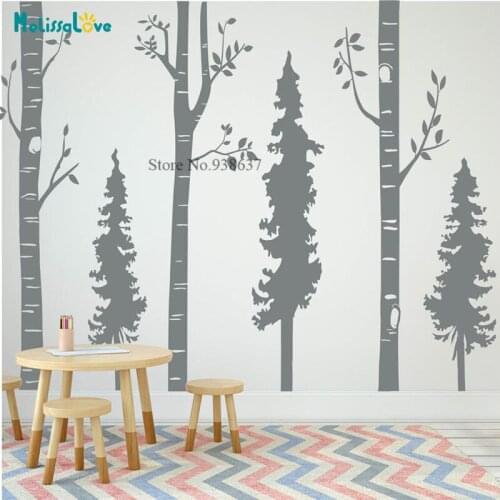 Birch and Pine Trees Forest Nursery Decal Baby Room Decor Custon Color Sticker Family Removable Vinyl Wall Stickers BB807