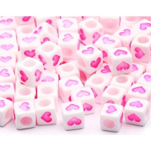 6x6mm Square White Acrylic Spacer Beads Rose Red Heart-Shaped Loose Beads For Jewelry Making Diy Necklace Bracelet Accessories