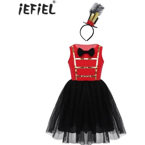 Kid Girl Circus Ringmaster Costume Bowtie Tulle Tutu Dress Top Hat Set Children Halloween ForCosplay Party Carnival Performance