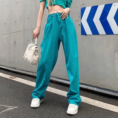 100% Cotton Solid Jeans Women High Waist Denim Pants Fashion Elegant Straight Trousers Design Hook Buckle Adjustment Streetwear
