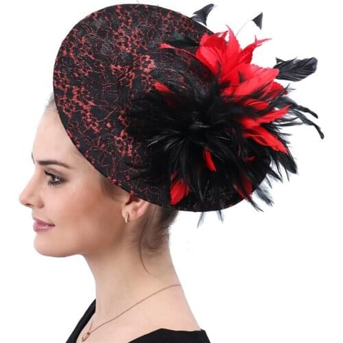Elegant feathers decor fascinators caps ladies kenducky derby hats chapeau party wedding fedora bridal new fashion hair clips