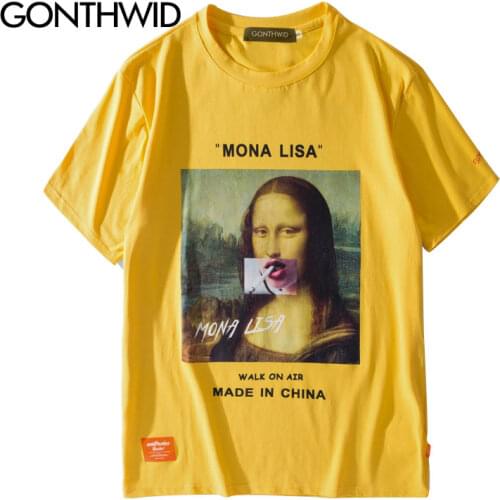 GONTHWID Funny Smoking Mona Lisa T Shirts Streetwear 2020 Men Harajuku Casual Short Sleeve Tops Tees Male Fashion Street Tshirts