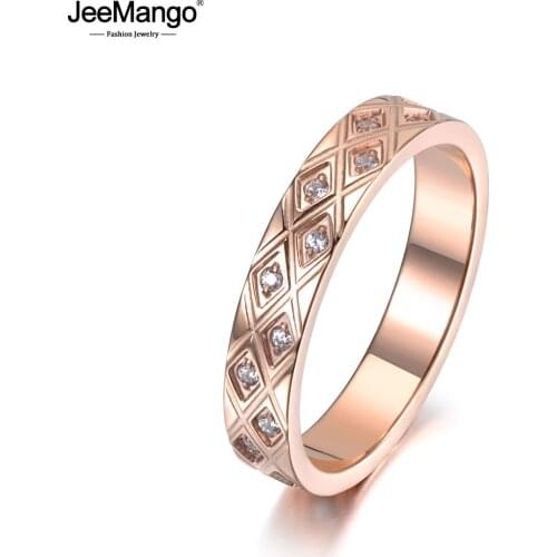 JeeMango Vintage Ethnic Titanium Stainless Steel Geometric Wedding Ring Micro Pave CZ Crystal Anniversary Ring For Women JR19029