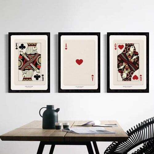 Retro Poker Card Poster King Queen Canvas Painting Red Hearts Art Print Decoration Wall Picture For Living Room Home Décor