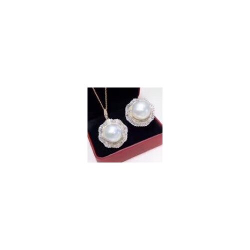 D123 Fine Jewelry Diamonds 14K Gold Natural Fresh Water White Pearl 14-15mm Females Jewelry Sets for Women FIne Jewelry Sets