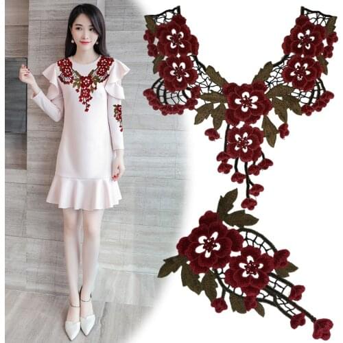 Lace Applique For Wedding Gown Floral Appliques Trim Lace Neckline Collar Sewing Accessorie Patches Scrapbooking