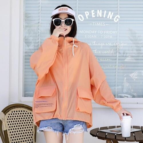 New Womens Sunscreen Long-sleeve Anti-ultraviolet Ultra-thin Jacket 2021 Summer Loose Hooded Girl Top Fashion Windbreaker