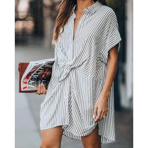 Summer slim-fit tie striped dress womens clothing
