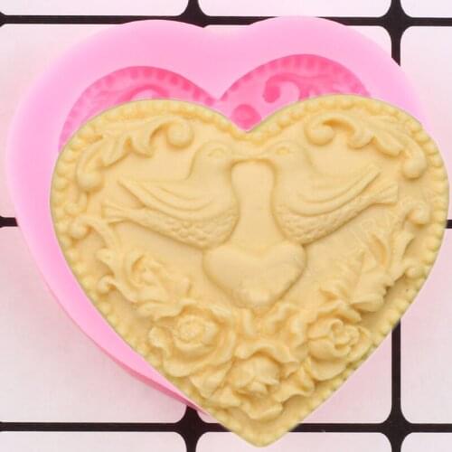 Love Heart Silicone Mold Birds Rose Flower Fondant Molds Wedding Cake Decorating Tools Candy Resin Clay Chocolate Gumpaste Mould