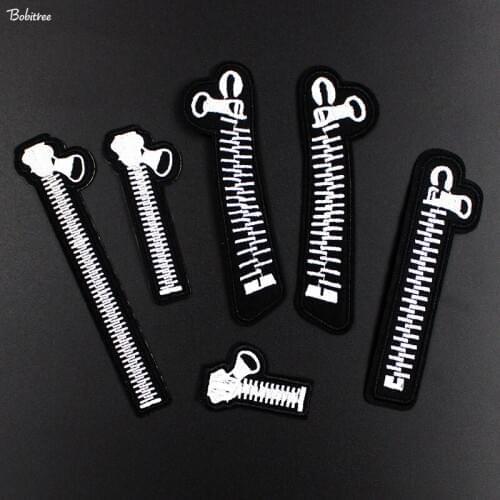 Fashion Zipper shape Iron on Patches for Clothes Decoration Embroidered Badges for Jacket Jeans Apparel Applique
