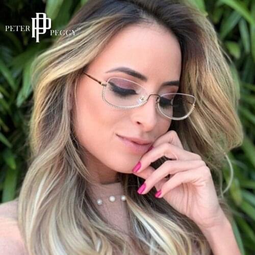 Diamond Half Frame Glasses Women Frames Optics Fashion Vintage Metal Men Glasses Rhinestone Prescription Myopia Eyeglasses Frame