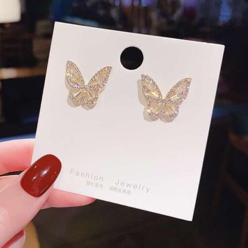New Style Luxury Fashion Exquisite AAA Zircon Earrings for Women Big Butterfly Gold Color Earring Charm Women 2021 Party Jewelry
