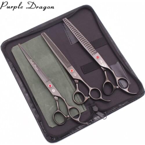 Dog Scissors 8" Purple Dragon JP Stainless Pet Grooming Scissors Chunker Shears Straight Shears Set Thinning Scissors Kit 3005