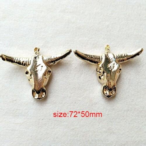Wholesale 5pcs horn cattle Tau bone Pendant With Full Gold color , ox head Charms for DIY jewelry necklace making PD179